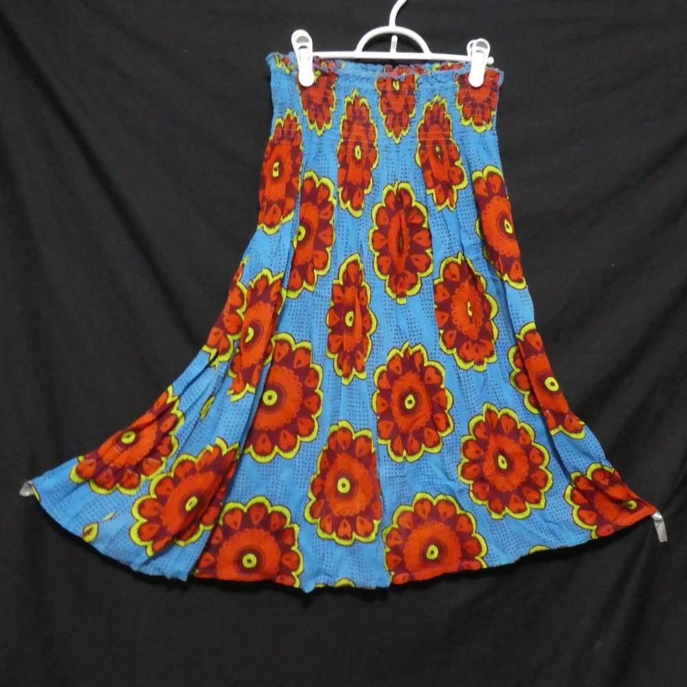 Stunning blue floral skirt with thick stretchable elastic waistband, 100% rayon